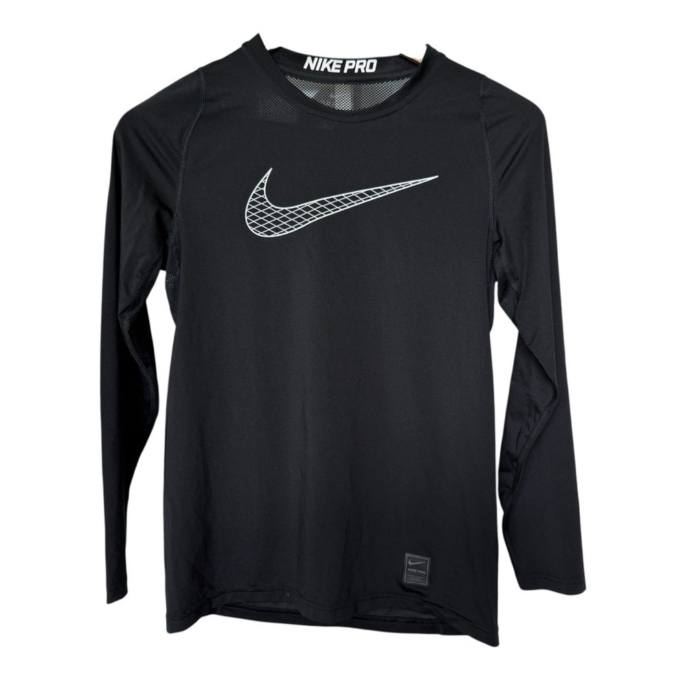 Nike Pro Dri-FIT Long Sleeve Training T-Shirt Black Teens L Sweat Wicking Mesh
